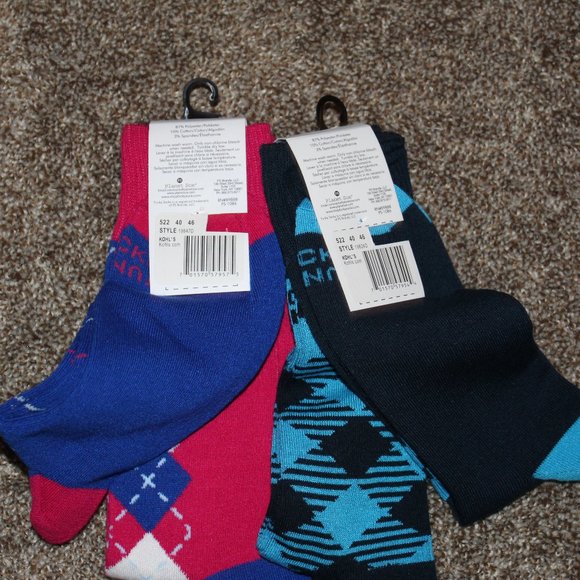 NWT lot 2 Funky Socks 2 pr. each Geometric blue red OS 4 total - Picture 2 of 2